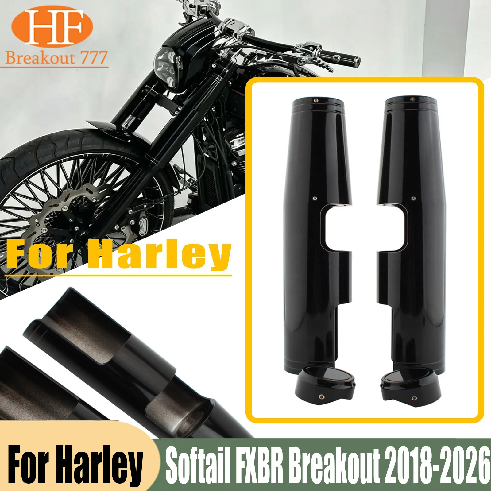 For Harley Softail FXBR Breakout 2018-2026 Full Front Fork Covers Tube Caps Protector