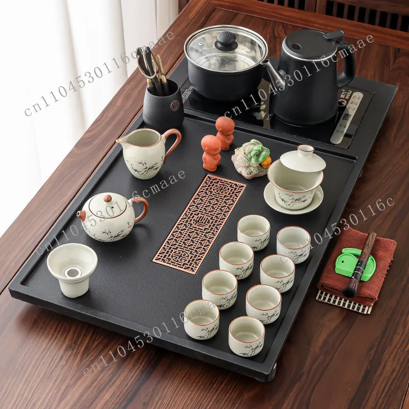Tea set Household ceramic Kung Fu teapot Artificial stone tea tray Smart kettle Tea table complete set
