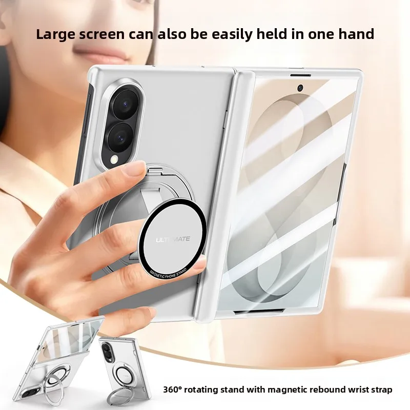 360 Rotating Magnetic Kickstand Case for Samsung Z Fold 8 Wide Tempered Glass for Magsafe Axis Protection Ring Holder Cover