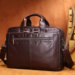 Genuine Leather Men Laptop Briefcase For MacBook Air Dell Hp 15.6