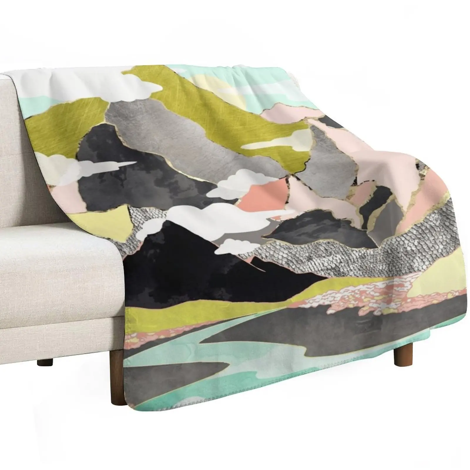 Summer River Throw Blanket Faux Fur Soft Warm Blanket for Bed