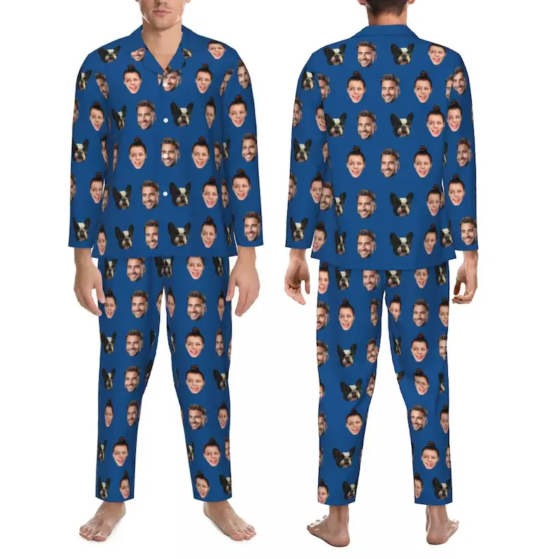 Custom Pet Dogs Cats Pajamas Set Personalised Photo Pyjamas Face Pajamas, Anniversary Party Gift Pjs Custom Family Gift