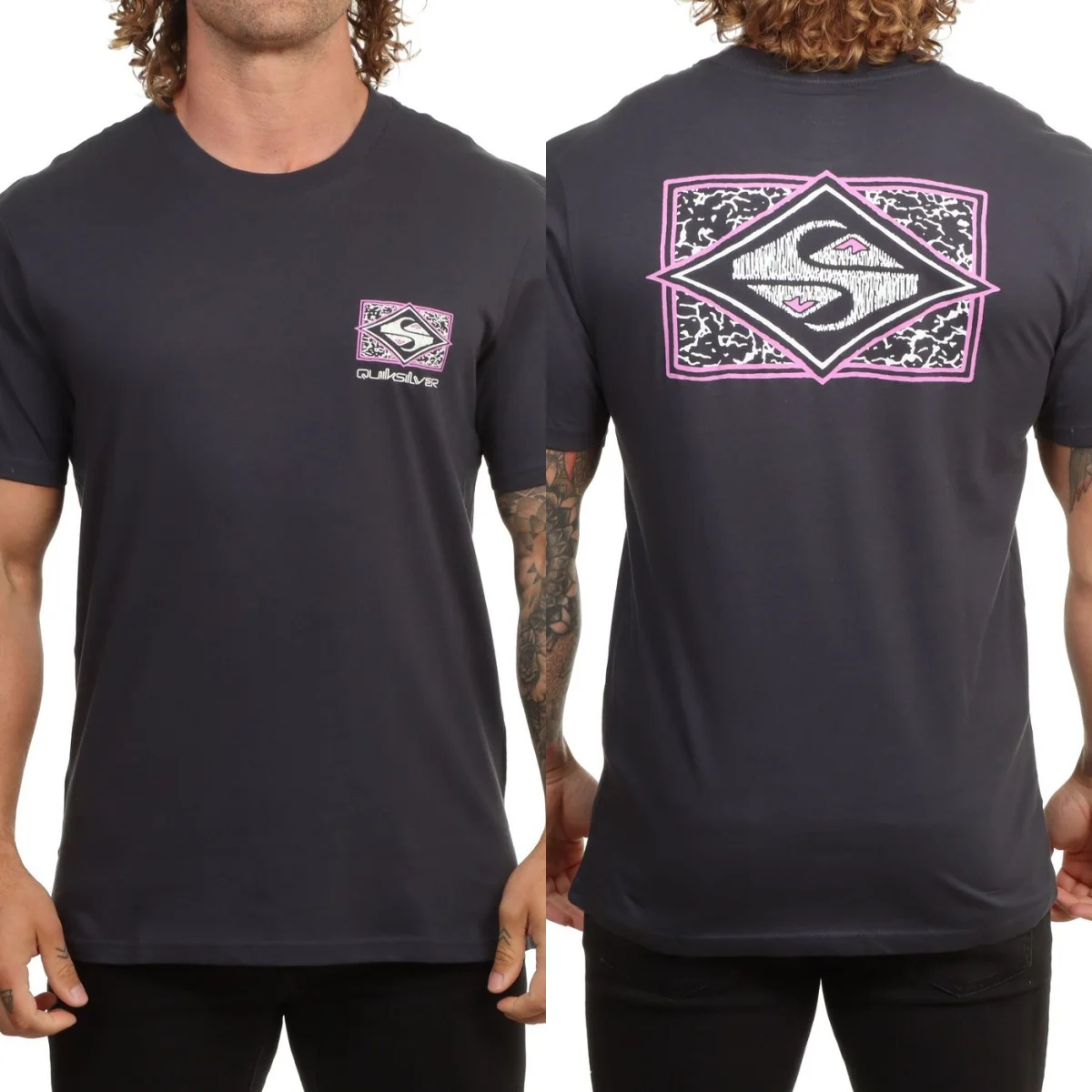 Sommer Neuheit: Quik Surfing Silber-Grafik Baumwoll-T-Shirt, Unisex Kurzarm-Mode-Marken-Shirt, Luxuriöses Casual Vintage T-Shirt – Detail 4