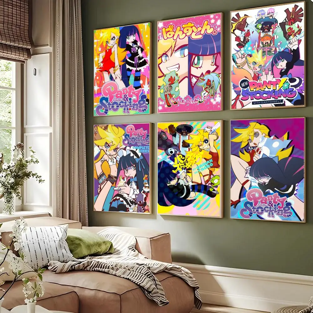 Panty And Stocking Anime Pop Poster Waterproof Sticky Wall Art Print For Bedroom Living Room Hallway Bar Home Decor