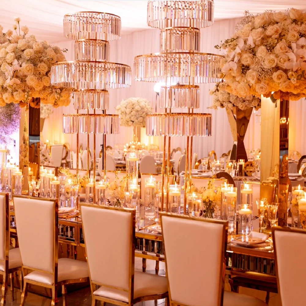

6pcs130cm)Tall Wedding Table Centerpiece Stand Table Crystal Chandelier Flower Stand acrylic Pendant for Wedding Party Dining Ta