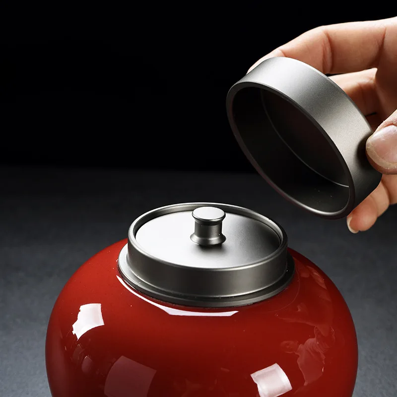 Tea Double-layer Aluminum Alloy Storage Jar Sealed Food Ceramic Desktop Decoration Ornaments