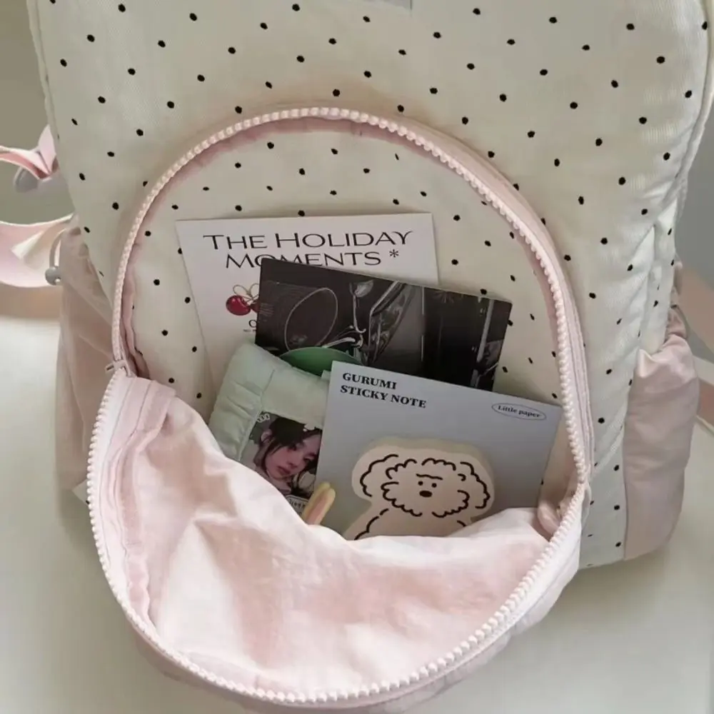 Nieuwe waterdichte polka dot rugzak lichtgewicht strikontwerp schooltas schattige zoete stijl schoudertas