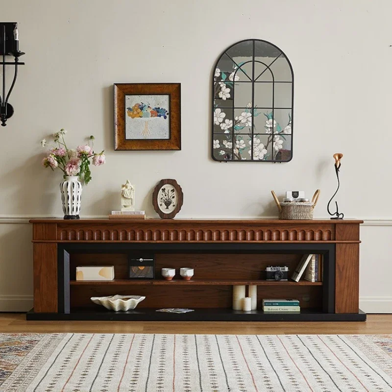Medieval fireplace, TV cabinet, floor-to-ceiling storage cabinet, integrated living room, light luxury high-end coffee