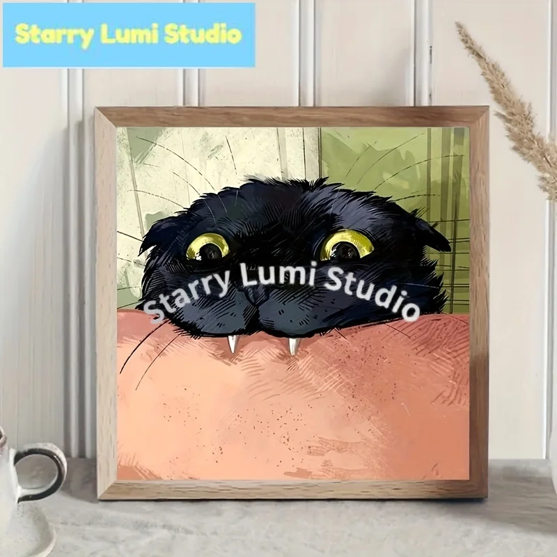 5D DIY Diamond Painting Kit, Creative Smiling Black Cat Theme Design, Round Full Drill Canvas Art Craft for Living Room Bedroom