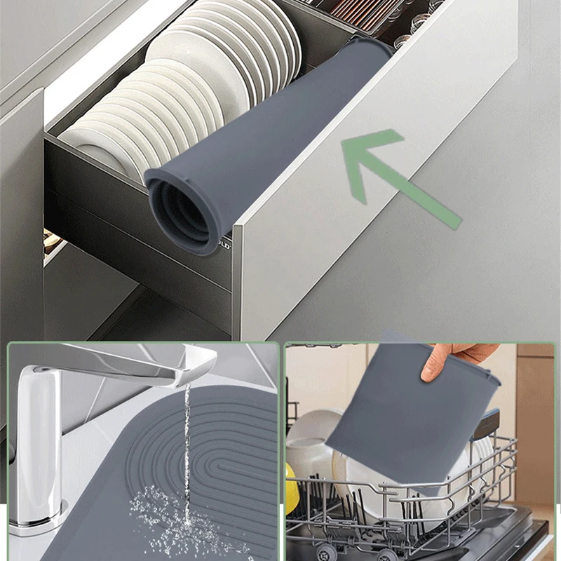 Estera de silicona para máquina de café, mostrador de Bar, mesa de comedor, bandeja de drenaje grande antideslizante y aislante térmico, estera de secado para tazas de café