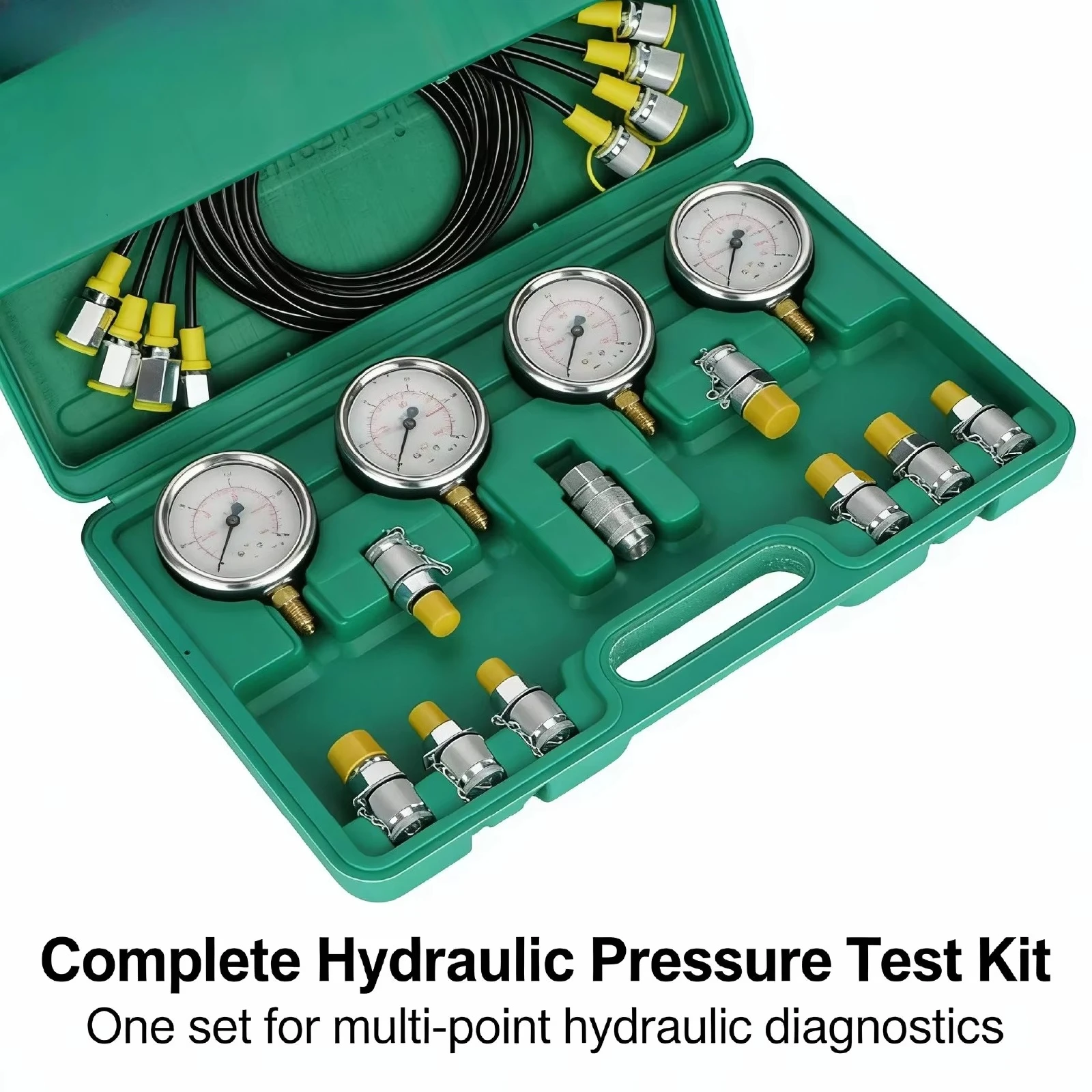 Hydraulic Pressure Test Kit Heavy Equipment Diagnostic Tool with Gauges Hoses for Excavator Machinery System Testing