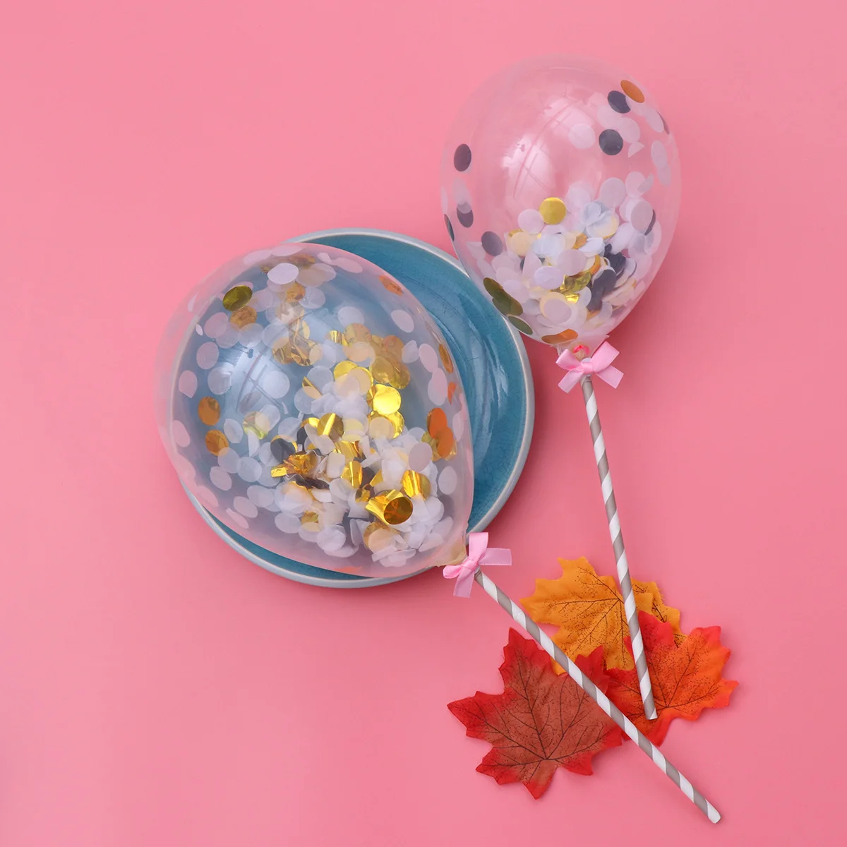 

10Pcs Cake Ornaments with Confetti Balloons Decorative Toppers for Cakes Wedding Birthday Party Holiday Celebration