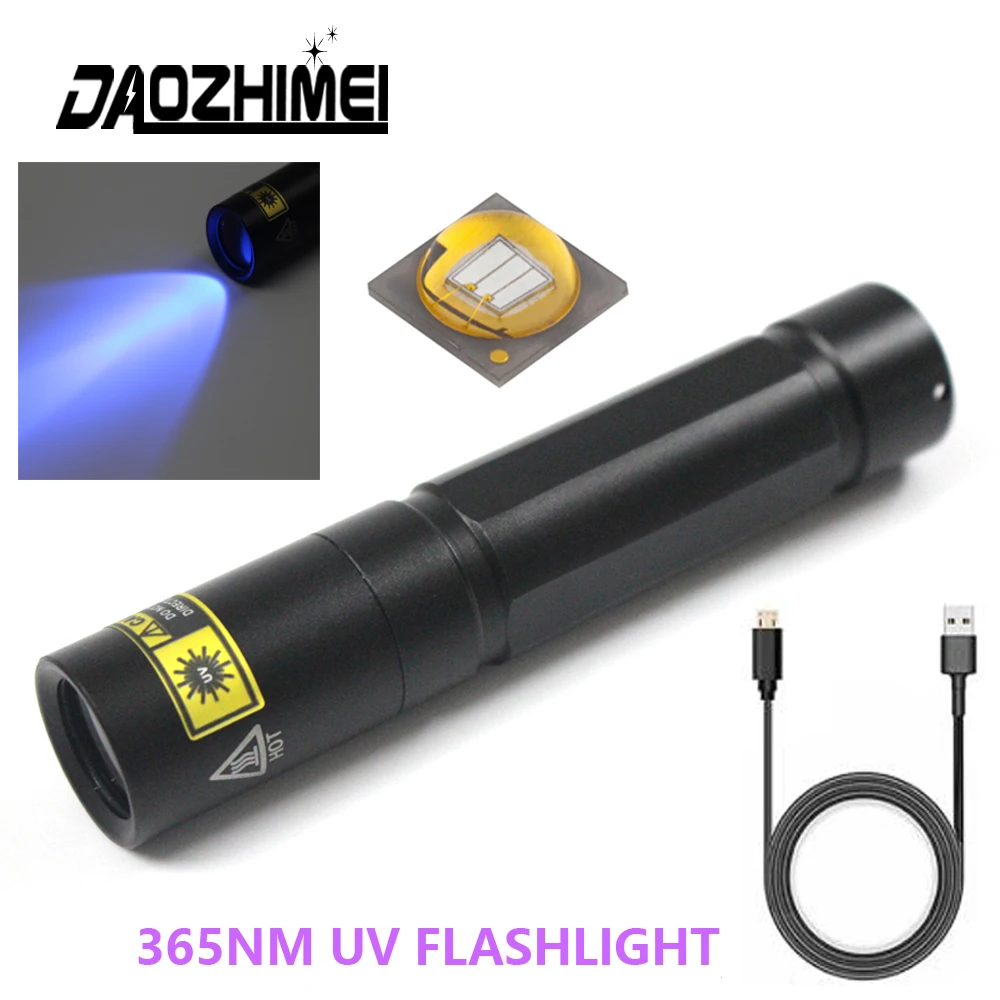 10W LED 365nm UV Flashlight USB Rechargeable Portable Black Light Full Metal Case Headlamp Pet Urine Detector For Resin Curing