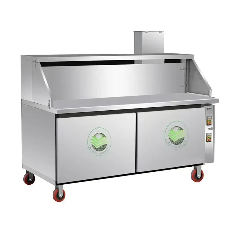 

Smokeless purification barbecue truck Night market stall shelf Mobile outdoor charcoal Stainless steel commercial barbecue grill