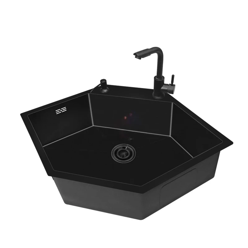 Black Nano Stainless Steel Kitchen Sinks Creative Diamond Single-slot Home Kitchen Accessories Corner Wash basin Designer Sink