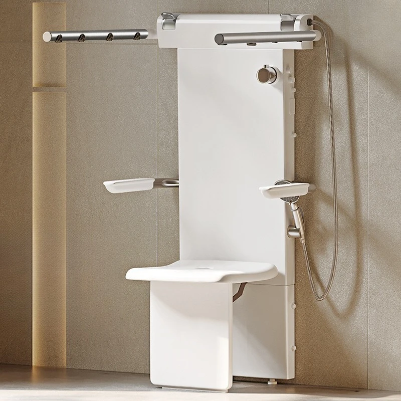 Sitting Thermostatic Shower Multifunctional Wall-mounted Seat Bath Elderly Bath Chair Folding Shower Stool Shower Armrest
