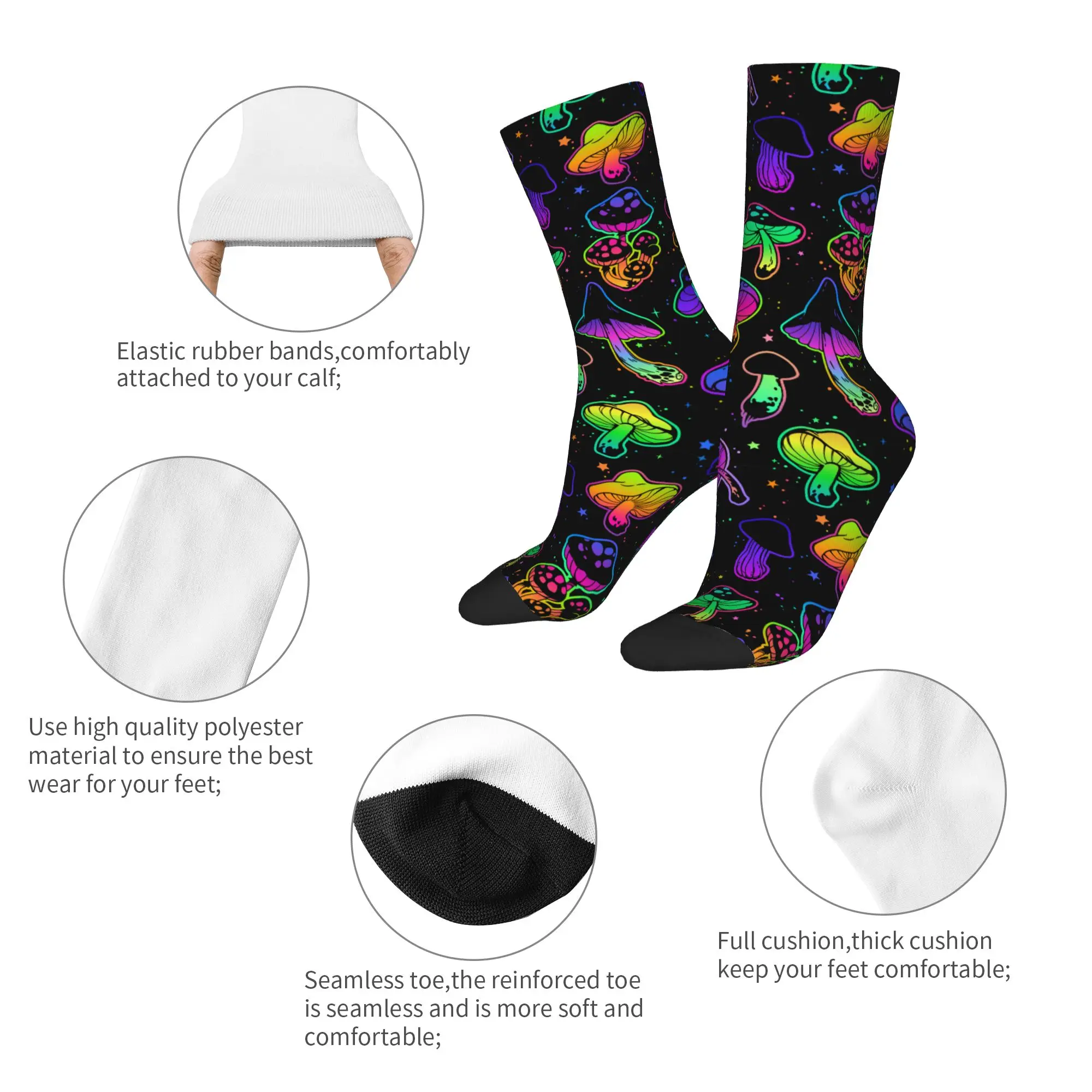Psychedelic Mushrooms Socks Men's Women's Polyester Colorful Socks Hip Hop Spring Summer Autumn Winter Middle Tube Socks Gift