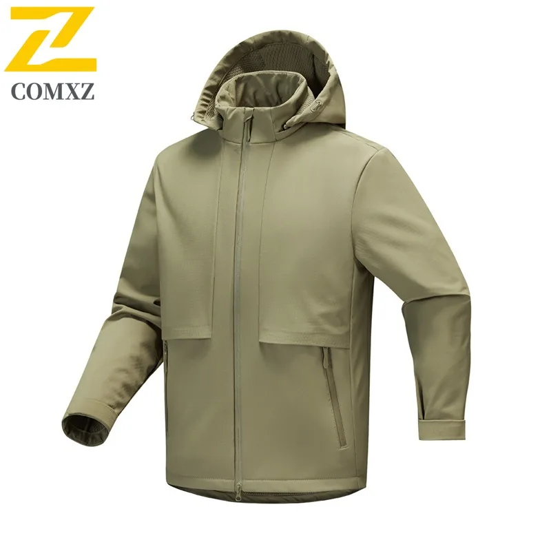

Men's Outdoor Mountaineering Jacket Waterproof Windproof with Detachable Hood Breathable Hiking Trekking Softshell Tactical Coat