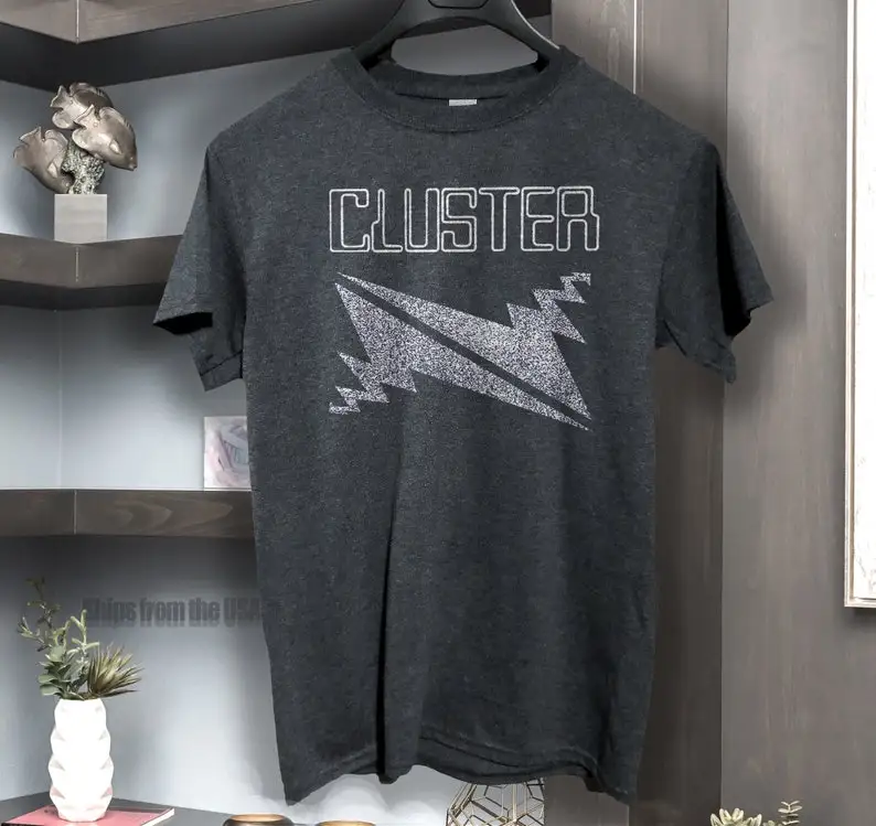 Cluster T-Shirt Siebdruck Kurzarm schwarz Hemd Baumwolle Kluster Kraut rock