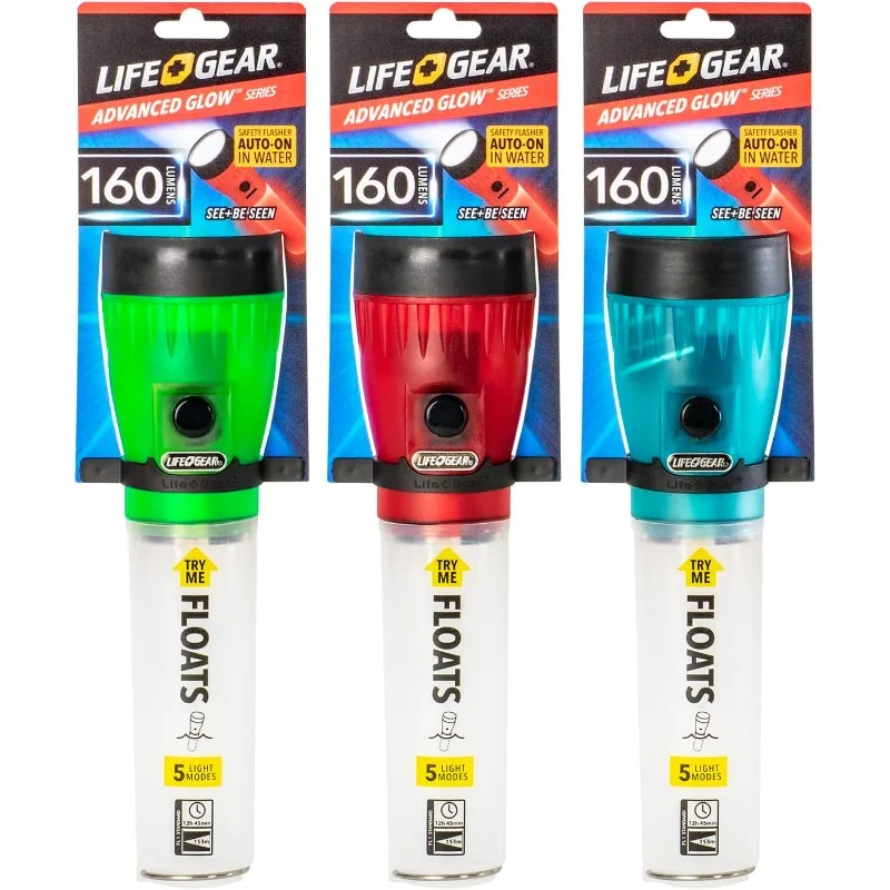 Life Gear LED Flashlight with Glow Handle, Emergency Flasher and Storage Compartment, RED