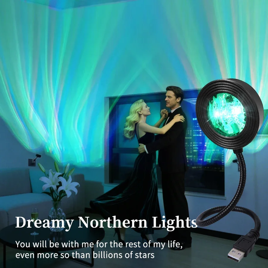 USB Aurora Projector Light Self Photography Light LED Water Ripple Romantic Ambient Light Nightlight Room Decor Atmosphere Light