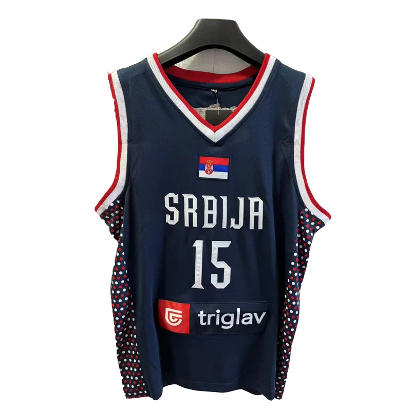 SRBIJA Basketball Jersey 15 Jokic Blue White Outdoor Sportswear Hip Hop Culture Embroidery Sweat Sewing Design