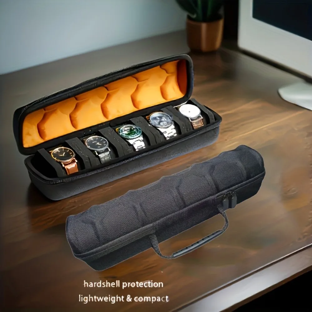 Heavy-Duty Watch Storage Case with 5 Compartments, Featuring a Scratch-Resistant Lining,a Portable Flip-Top Design ﻿