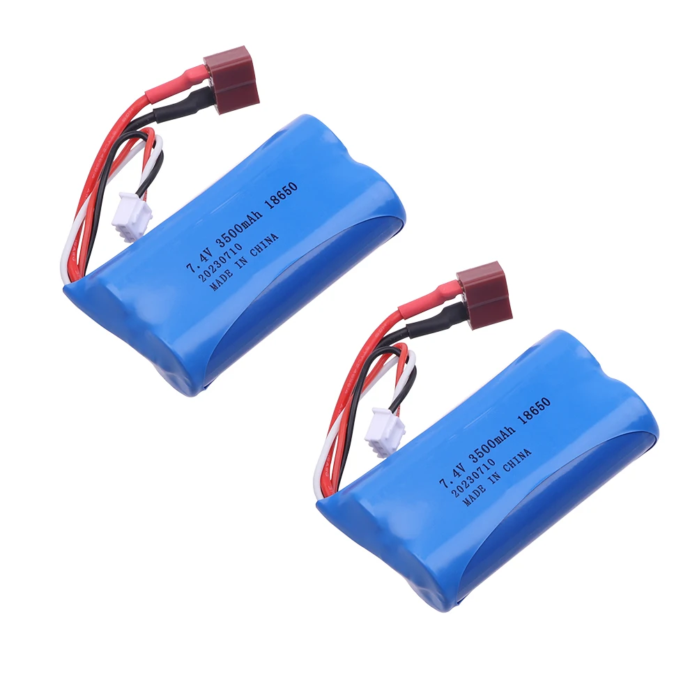 Batería lipo recargable con enchufe en T, 7,4 V, 3500MAH, 18650 con cargador para Q46 Wltoys 10428 /12428/12423 RC, piezas de repuesto para coches de juguete, 7,4 V