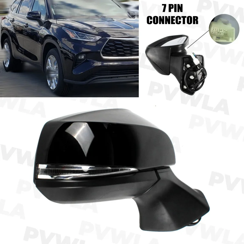 

1 Pc Right Side For Toyota Highlander 2020 2021 2022 2023 Black Painted 7 Pins Rear Mirror Assembly American Version