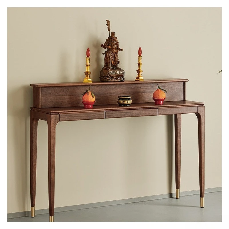 All solid wood household Buddha table, black walnut table, solid wood entrance table living room