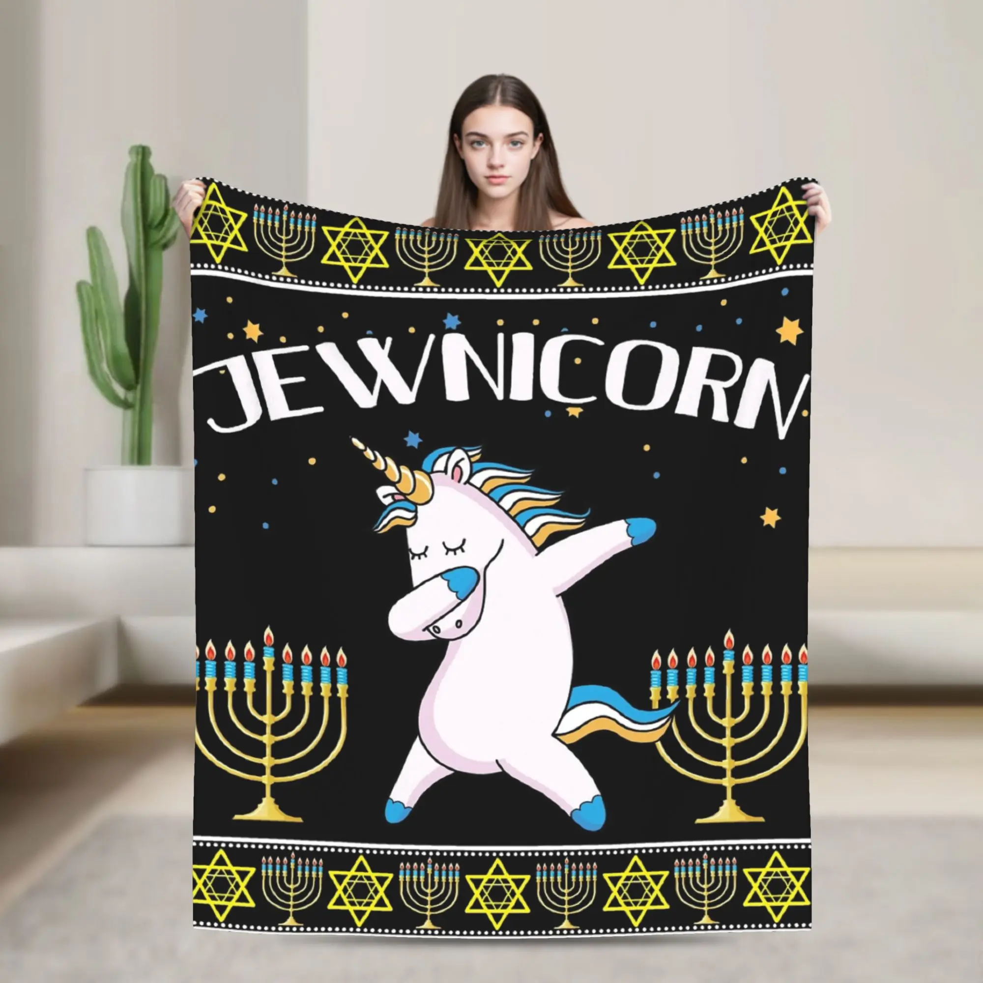 Jewnicorn Jewish Unicorn Hanukkah Christmas Knitted Blankets  Flannel Throw Blanket Bedding Couch Decoration Soft Warm Bedspread