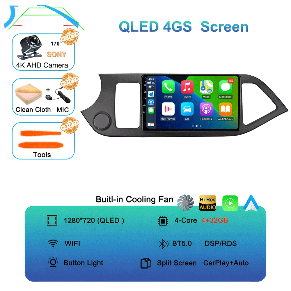 Android 16 Carplay Auto Voor KIA PICANTO Morning 2011 2012 2013 2014 2015 2016 Multimedia Auto Radio Navigatie Speler WIFI + 4G DSP