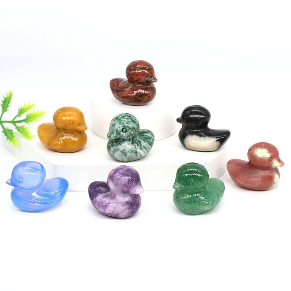 

1.2" Cute Duck Statue Natural Gemstone Crystal Reiki Healing Carved Stones Figurine Craft Animals Gift Wholesale Home Decoration