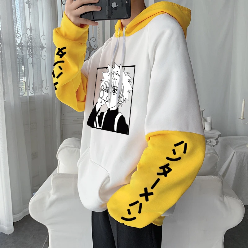 Quente anime japonês caçador x caçador killua zoldyck harajuku hoodie roupas masculinas mangá hxh gráficos oversized retalhos moletom