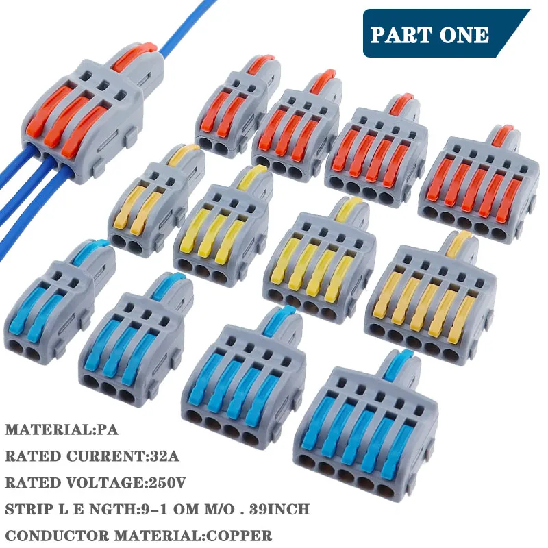 

1 Input 2/3/4/5 Output Splitter Quick Spring Splicing Wire Connector Electric Cable Terminal Block Push In With Operation Lever