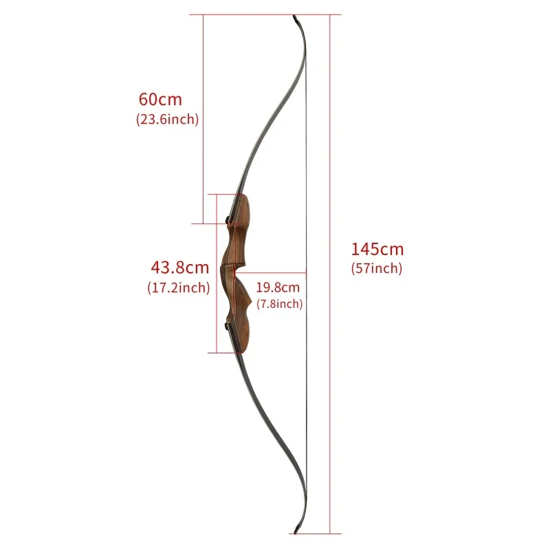 1pc 60'' Archery Recurve Split Bow 30-60lbs Detachable Anodyne Bowstring 7.5inch Brace Height for Hunting Shooting Accessory