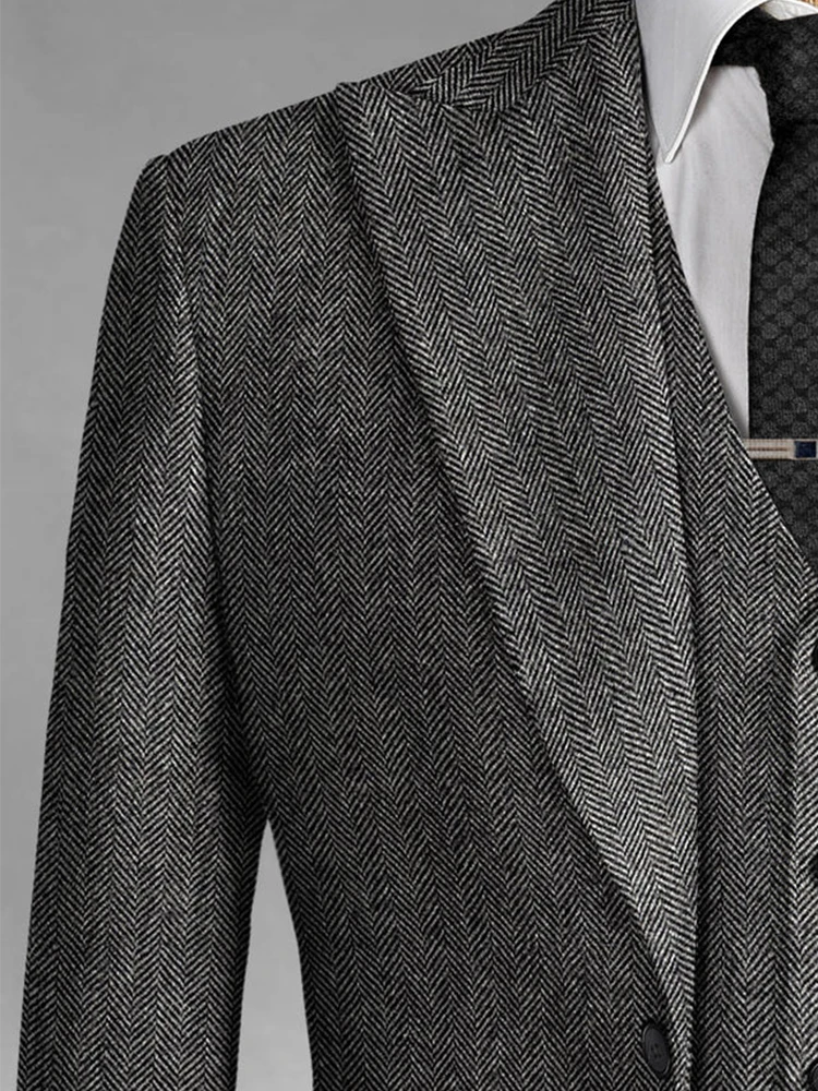 100% Wool 3 Piece Suit For Men  High Quality Custom Suit Men Tweed Suit Vintage Wool Men Tweed Jacket Gray Woollen Herringbone