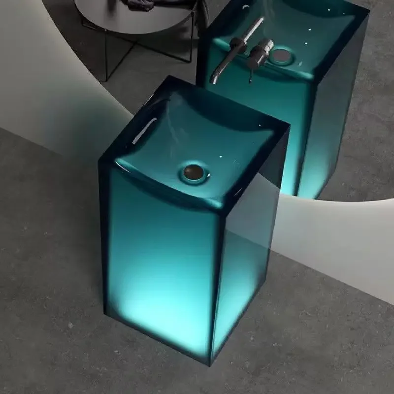 Integrated floor-to-ceiling luminous column wash basin, transparent resin wash basin, household bathroom