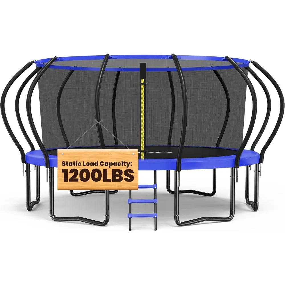 

Capacity Trampoline with Basketball Hoop Water Sprinkler Spiral Ground Stakes Outdoor Yard Trampolines for Kids Adults