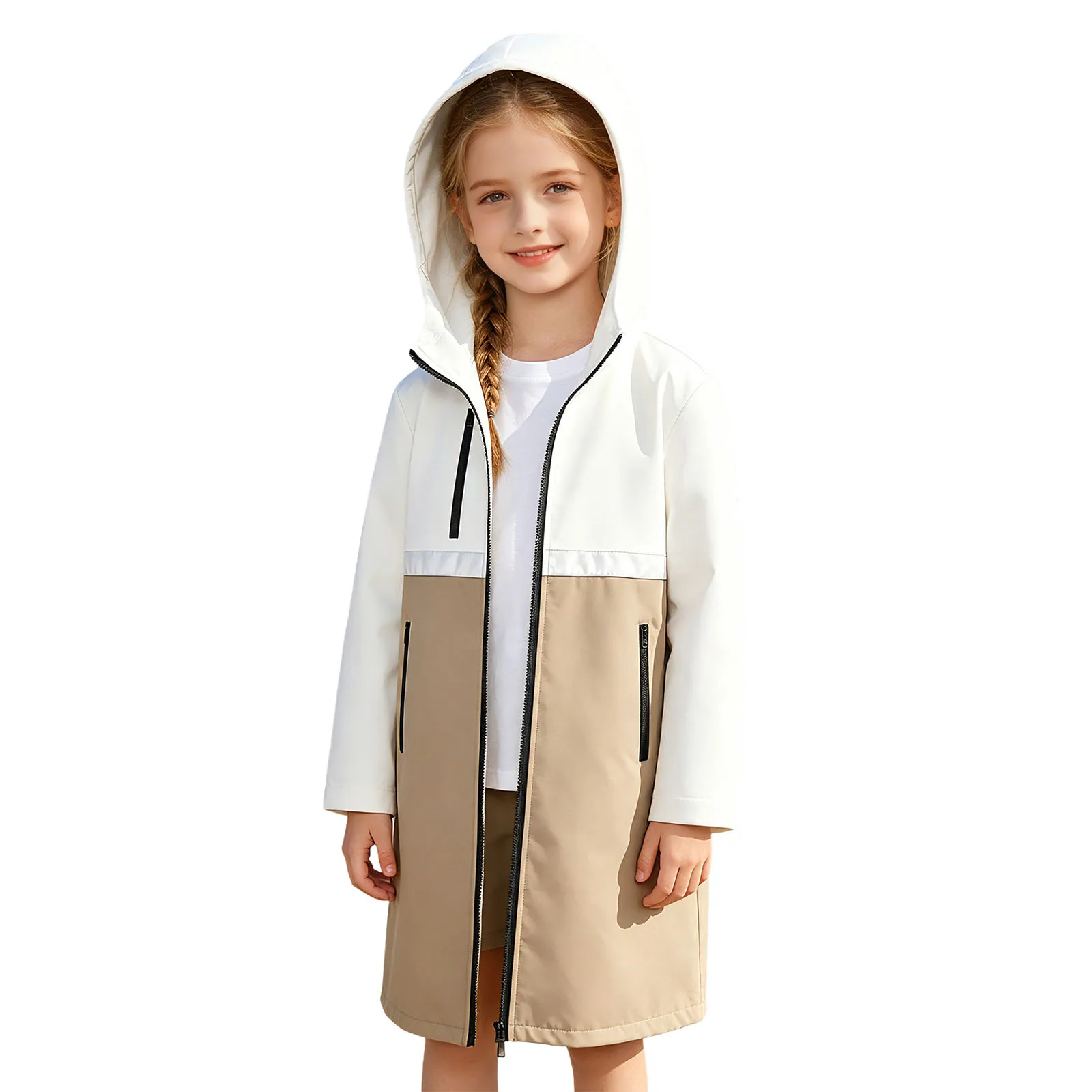 Kids Boys Girls Fleece Lined Hooded Changing Coat Zipper Reflective Strip Design for Swimming Surfing Water Sports Daily Use