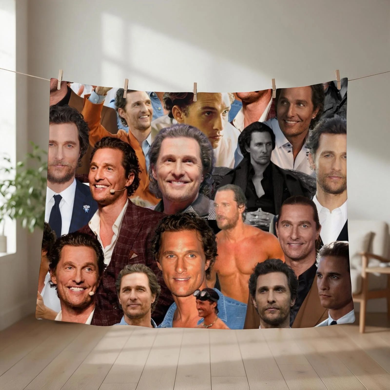 Matthew McConaughey photo collage Throw Blanket couch cozy soft plush fuzzy picnic outdoor blanket