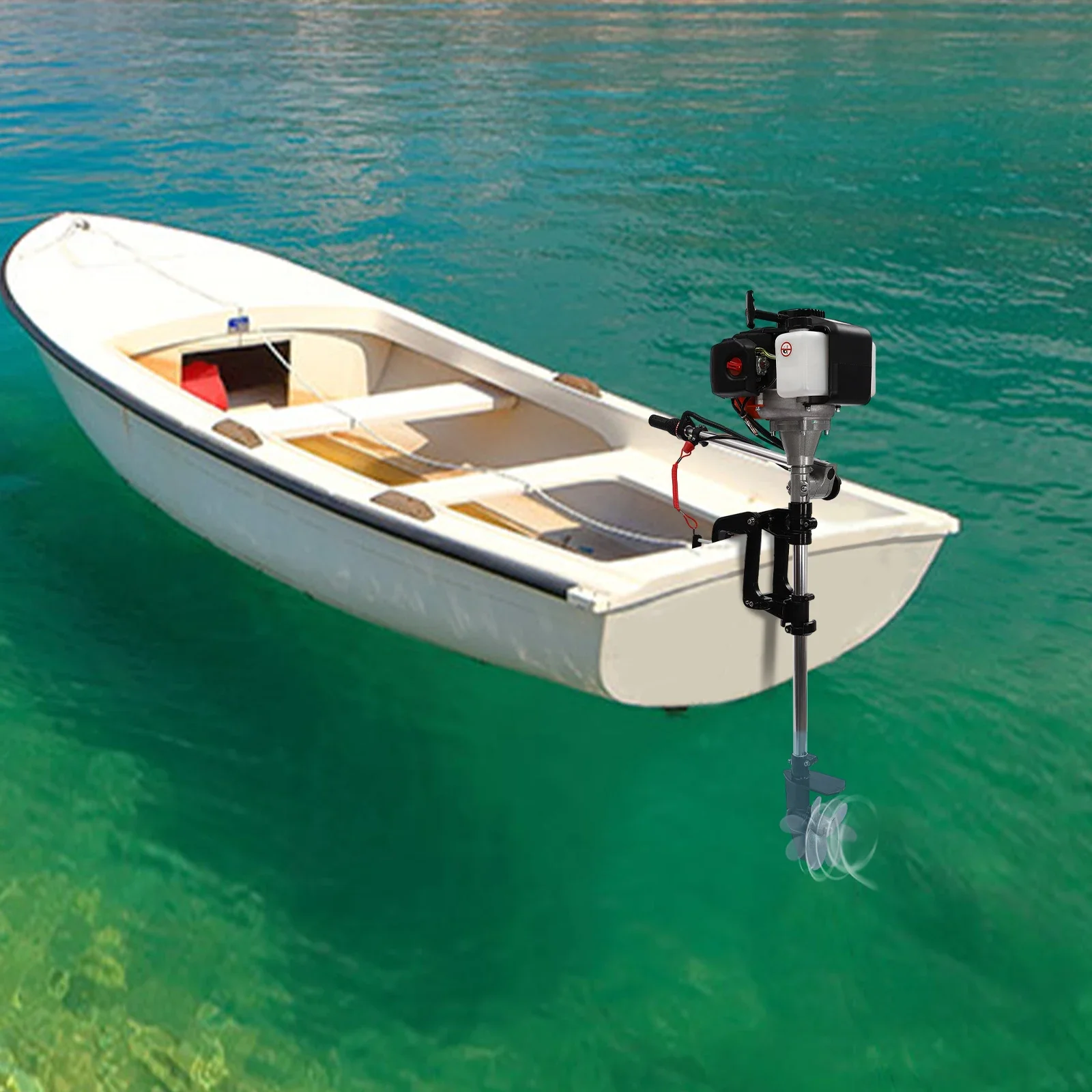 محرك خارجي ثنائي الأشواط، محرك خارجي 2.5 حصان مع 360 درجة ° عصا تحكم قابلة للدوران، نظام الإشعال الإلكتروني، وقت تشغيل 40-70 دقيقة #4