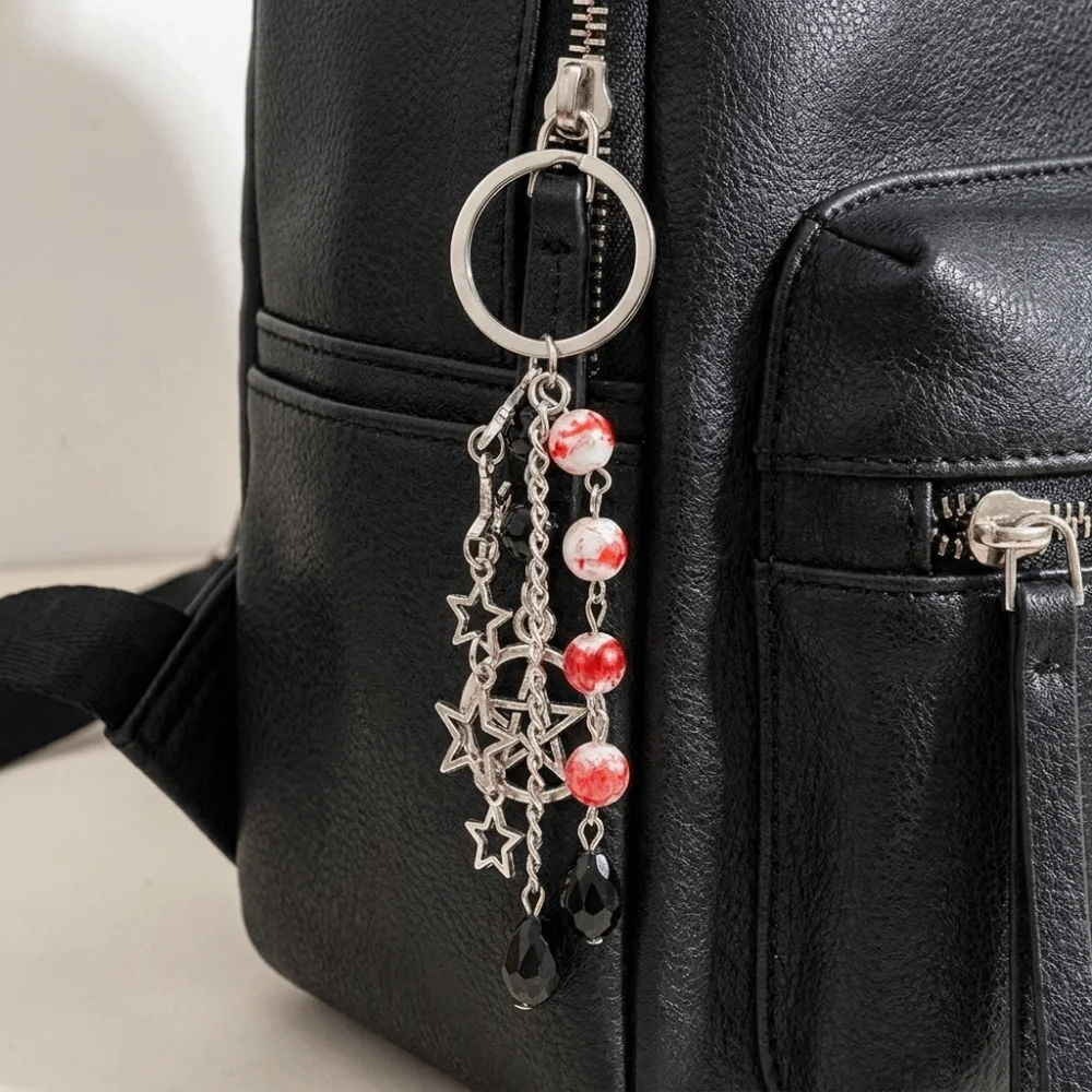 Alloy Halloween Beaded Charm Black Bow Ghost Witch Skull Key Chain Multi-Style Pentagram Star Cross Key Ring Bag Decor