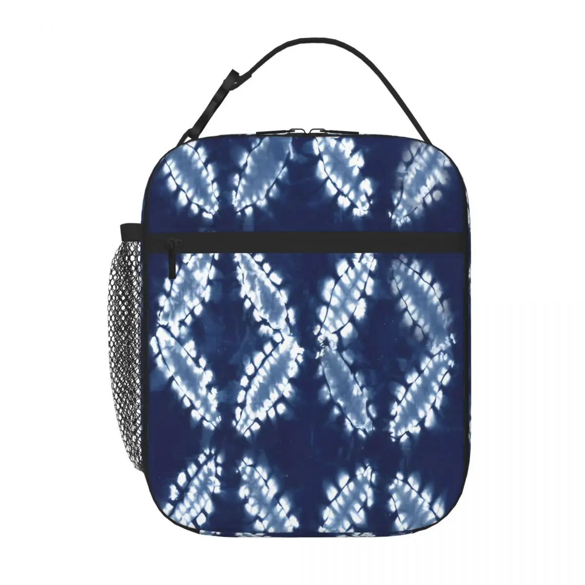 Bestselling Shibori Pattern - Japanese Indigo Tie Dye Splicing Color Insulated Tote Field Work Meal Lightweight Lunch Bag