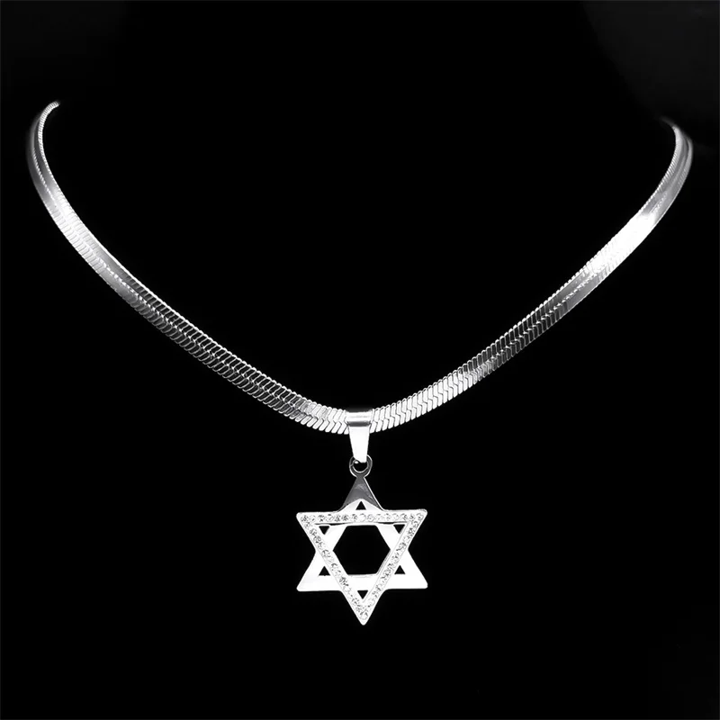 Magan Star of David Israel Hexagram Necklace Women Stainless Steel Rhinestone Jewish Judaica Amulet Necklaces Jewelry NZZZS04