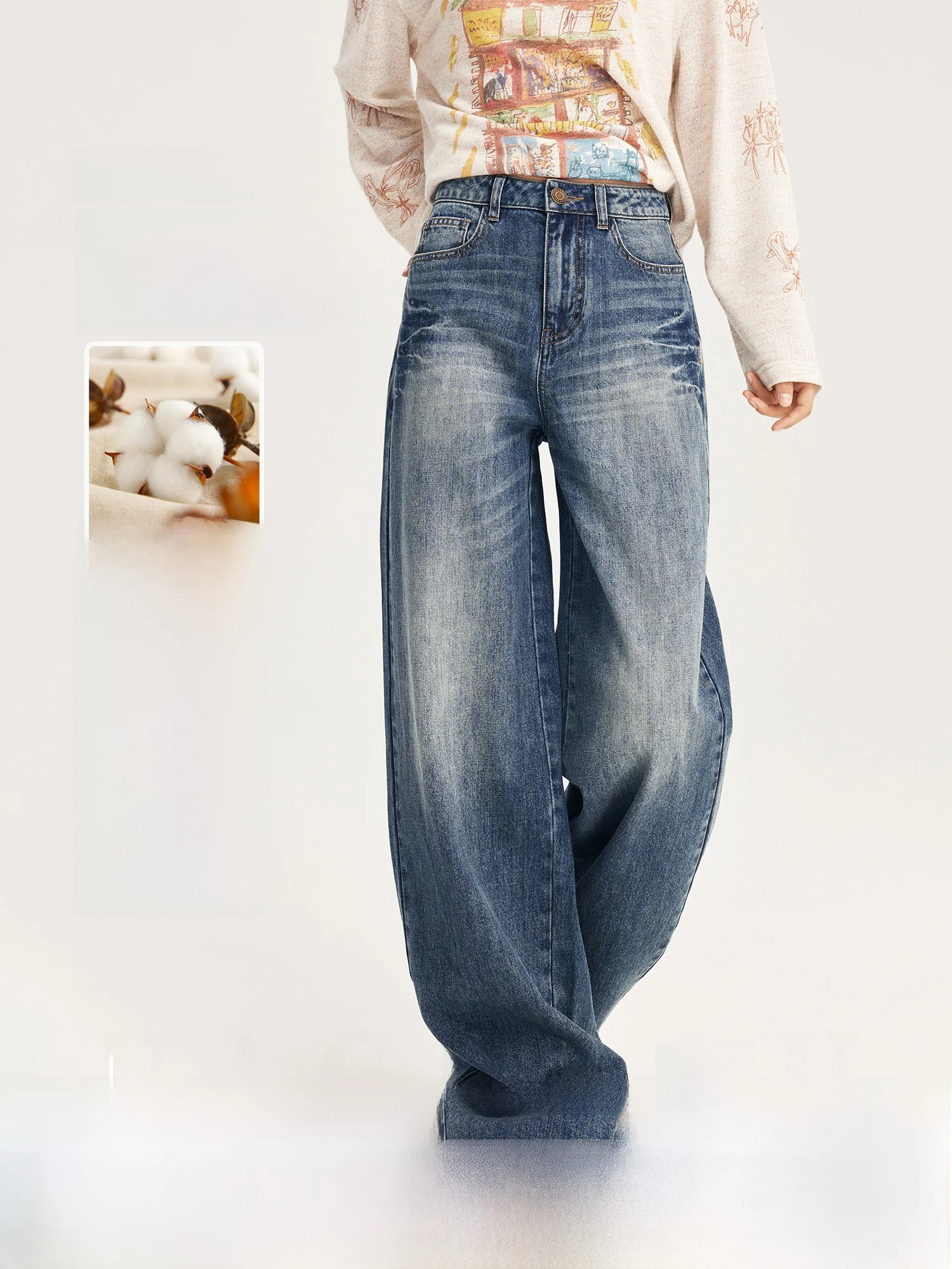 

Классические женские джинсы свободного кроя с прямыми штанинами, винтажные, из хлопка, весенние, новые, с высокой талией, Cleanfit