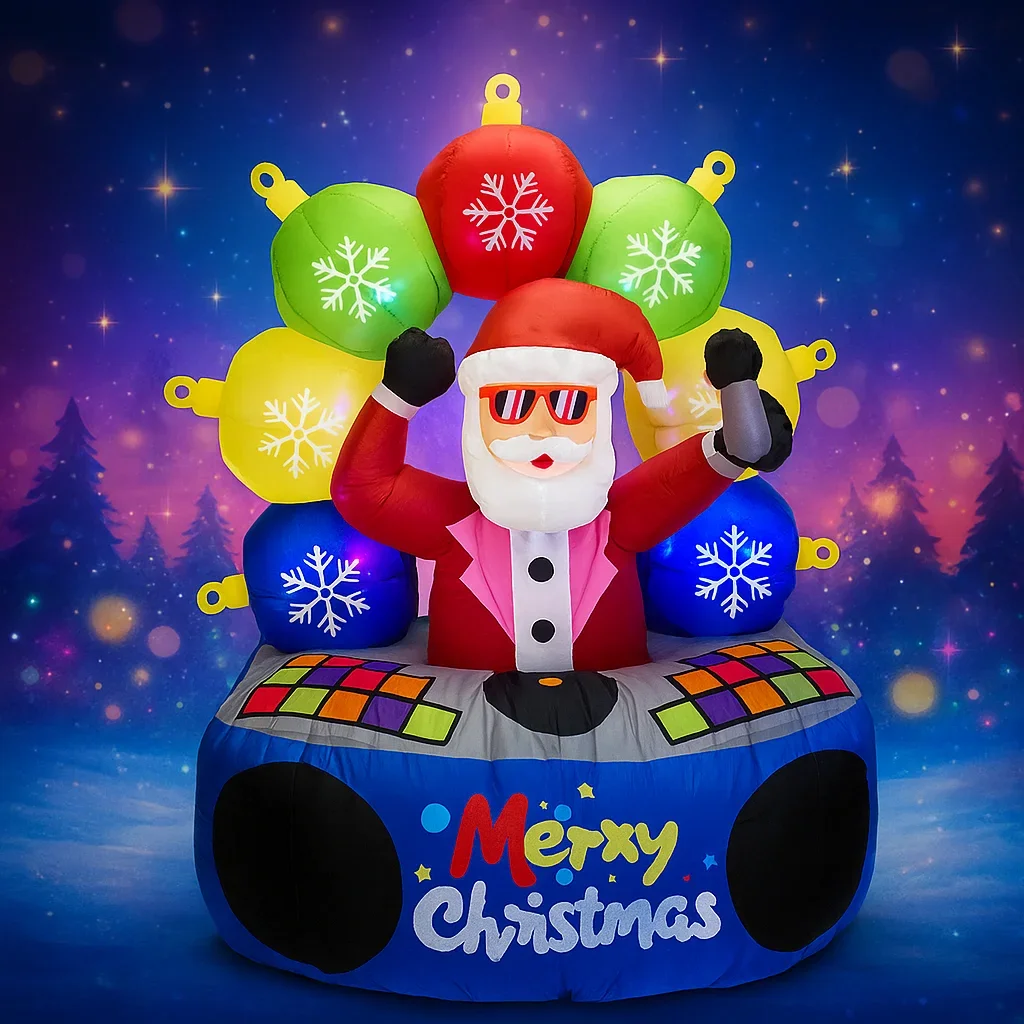 Juguete inflable de 5,91 pies, luces LED de Papá Noel para DJ, adornos navideños para patio, suministros navideños, adornos para el hogar, regalo festivo para vacaciones
