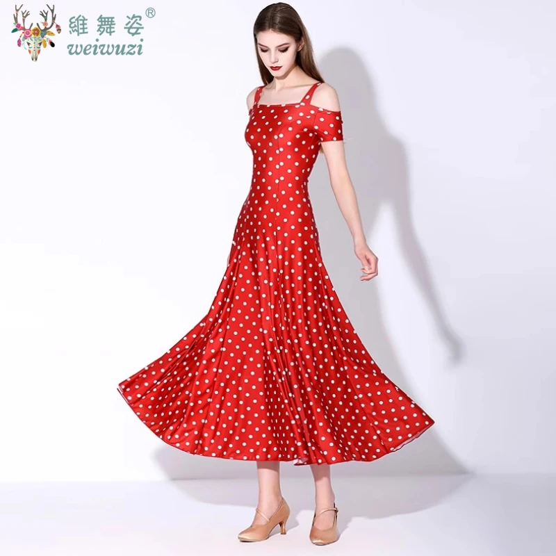 

Костюм для бальных танцев для женщин Foxstep Tango Quickstep, танцевальное платье для соревнований, эластиновые платья с принтом в горошек