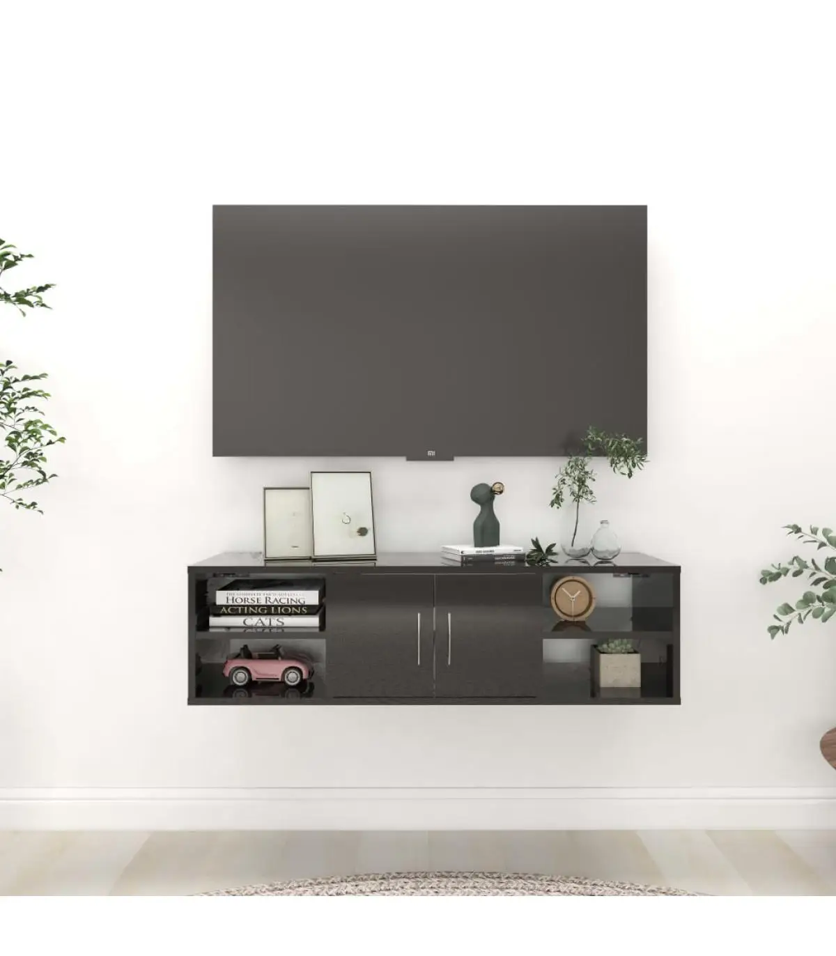 102x30x29 cm glossy black chipboard wall shelving shelves