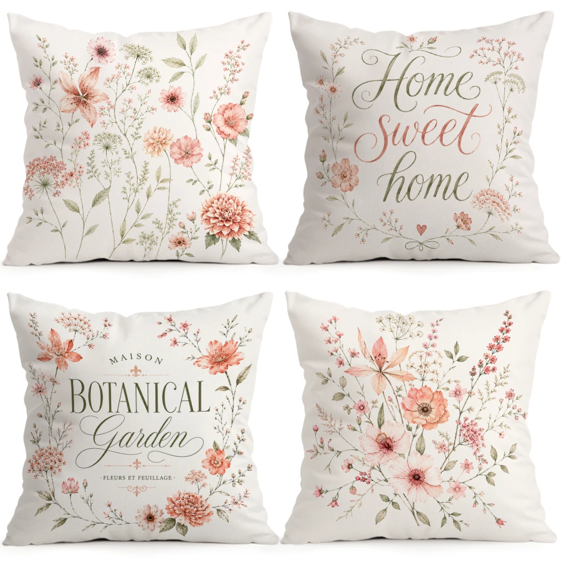 Pink Countryside Flowers Pillowcase Printed Polyester 40/45/50cm Throw Pillowcover Decorative Sofa Cushion Pillowslip Home Decor